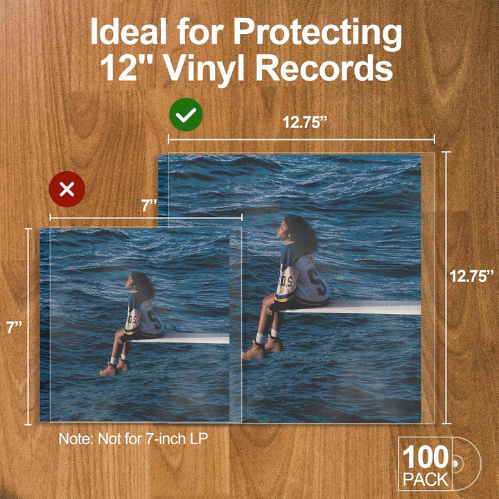 Verdickte Schallplatten Hüllen 12 Zoll Aussenhüllen (100 Stück) | 100 Mikron Premium Polyethylen Aus