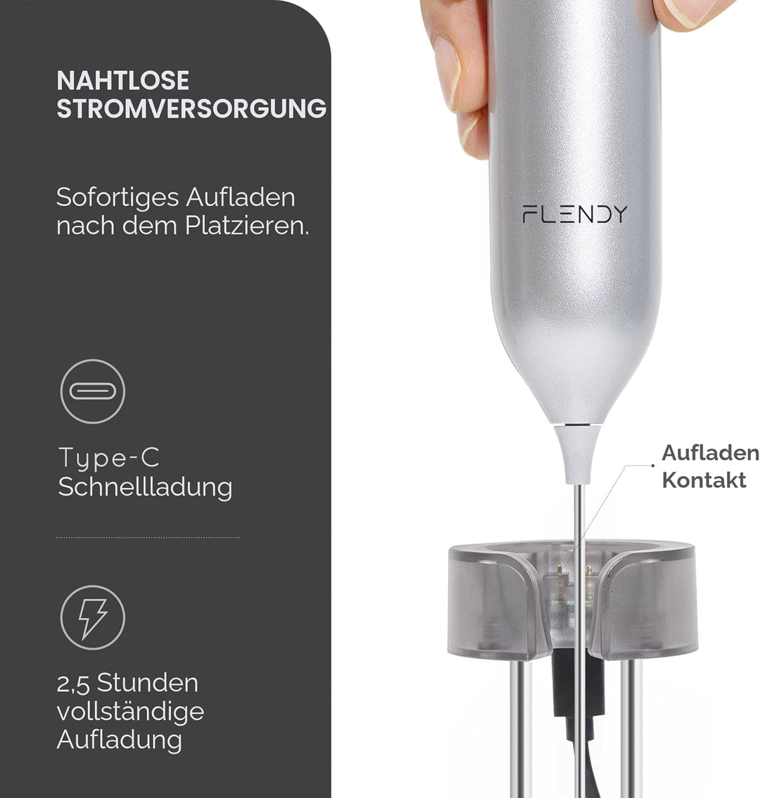 Wiederaufladbarer Hand Milchaufschäumer Stab, Aufschäumer Stab mit USB-C Ladehalterung, Mini Milchau