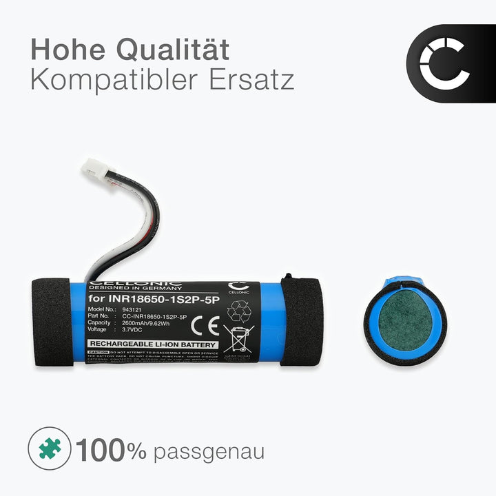 CELLONIC, Lautsprecherakku kompatibel mit Teufel BOOMSTER GO (2600mAh, 3.7V) Ersatzakku INR18650-1S2