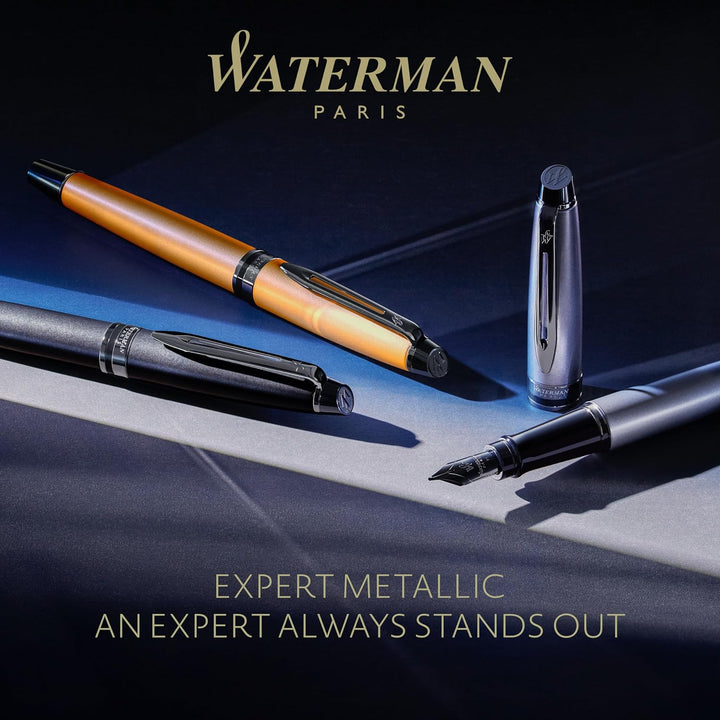 Waterman Expert Kugelschreiber | Schwarze Metallic-Lackierung mit Ruthenium-Zierteilen | Mittlere Sp