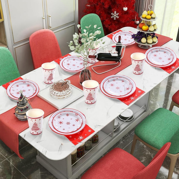 KAHEIGN 168Pcs Weihnachten Geschirr Set für 24 Personen, Papier Partygeschirrset mit 24Sets Speisete