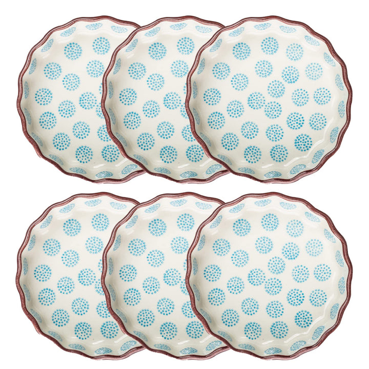 Tranquillo 6er Set Tarteletteform aus Steinzeug mit handgestempeltem Print weiss/blau RETRO, Ø11 x 3