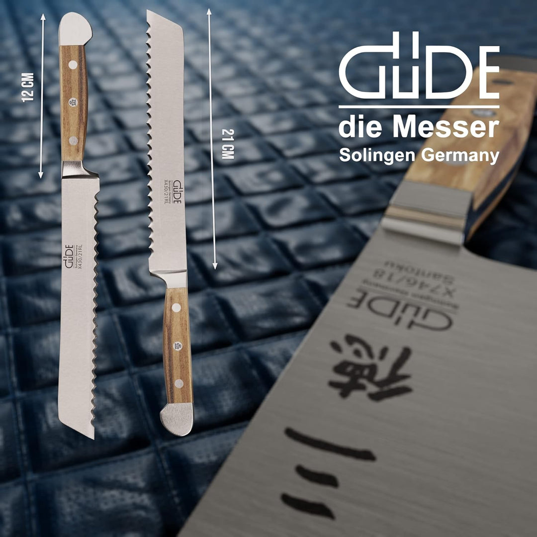 GÜDE Solingen - Brotmesser Links und Rechtshänder geschmiedet, 21 cm, Olivenholz, ALPHA OLIVE, Doppe