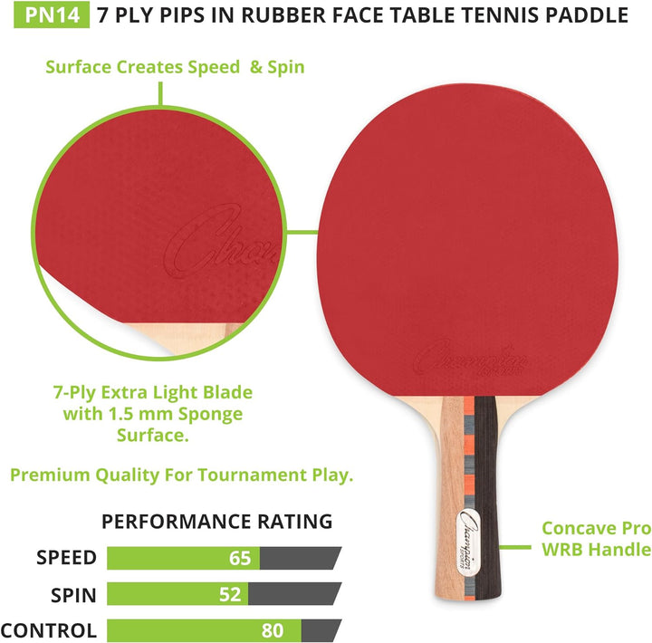 Champion Sports Pro Series Tischtennisschläger aus Gummi, Verschiedene Geschwindigkeitsstufen Spin S