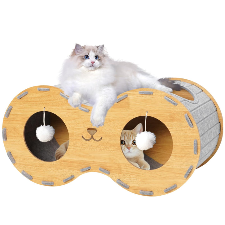 Katzenbett, Holz stabilen Katzenlöcher aus hochwertigen Decken, Katzenhaus Innenraum 2 Etagen Katzen