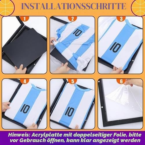 Trikot Bilderrahmen Fussball 45x35 cm, Schwarz Objektrahmen Holz T-Shirt-Präsentationsrahmen, Trikot