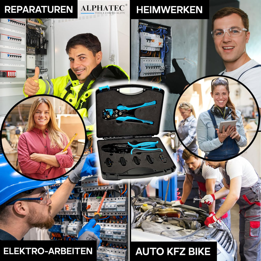 ALPHATEC® Crimpzange Set mit Wechselbacken inkl. automatische Abisolierzange - [0,25-10mm²] - Crimpz