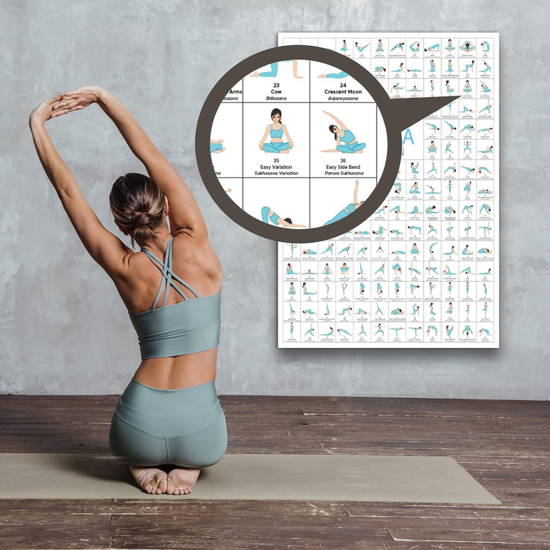 CLEAN SPORTS® Yoga Poster DIN A2 168 Posen und Asanas, Zubehör für Yoga-Studios und Zuhause, perfekt