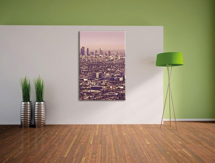 Los Angeles City Skyline, Format: 100x70 auf Leinwand, XXL riesige Bilder fertig gerahmt mit Keilrah