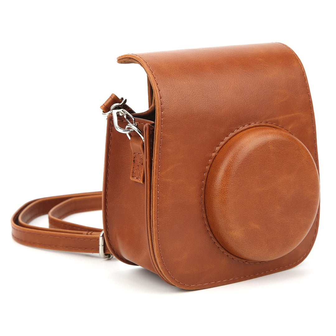 Sofortige Kameratasche, PU Vintage Kamera Umhängetasche Abnehmbare braune Sling Shell Tasche für die