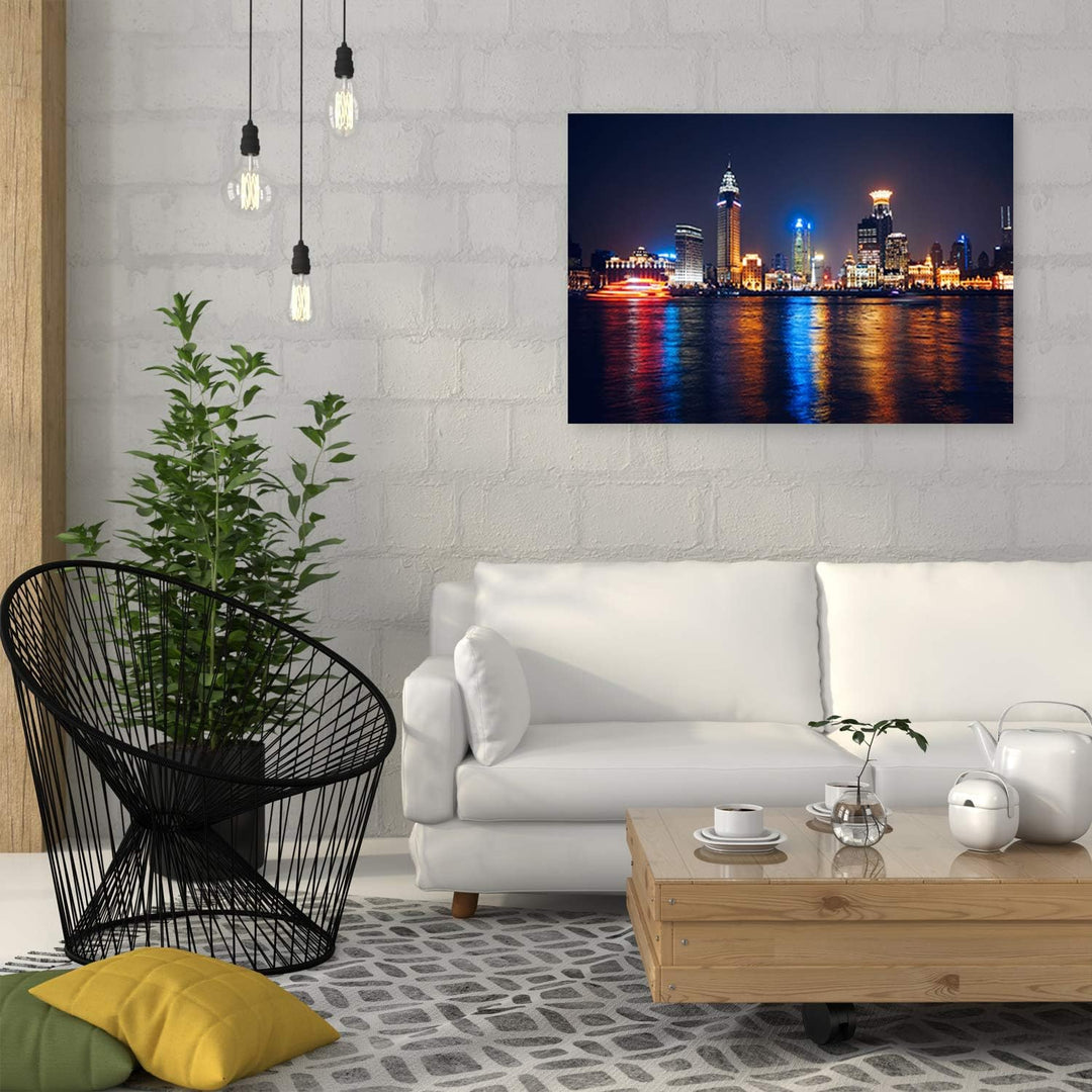 Feeby Bild auf Leinwand Stadt bei Nacht Kunstdruck modern mehrfarbig 80x60 cm Leinwandbild 80x60 cm
