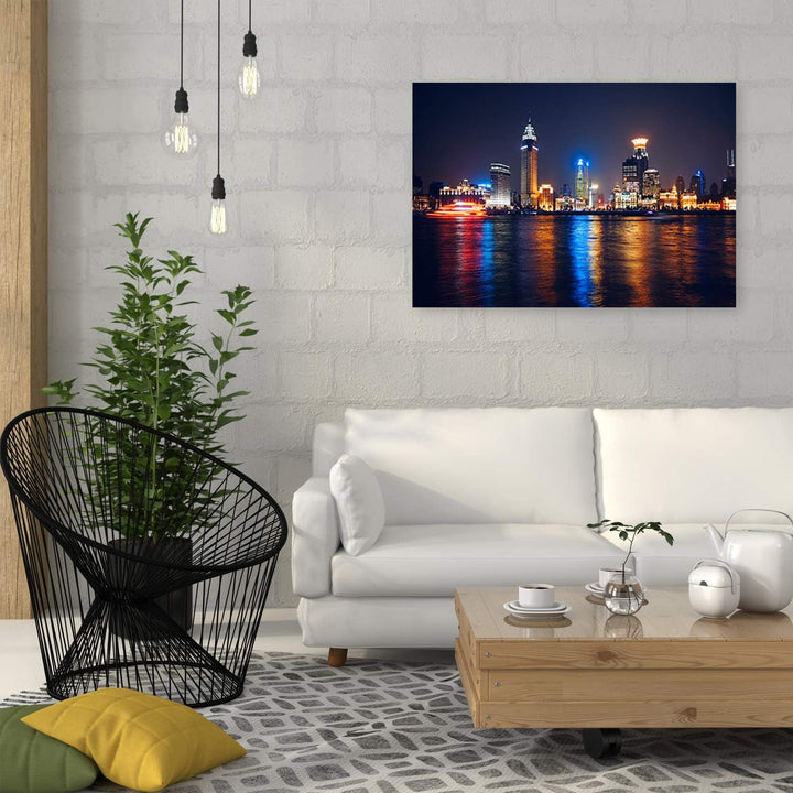 Feeby Bild auf Leinwand Stadt bei Nacht Kunstdruck modern mehrfarbig 80x60 cm Leinwandbild 80x60 cm