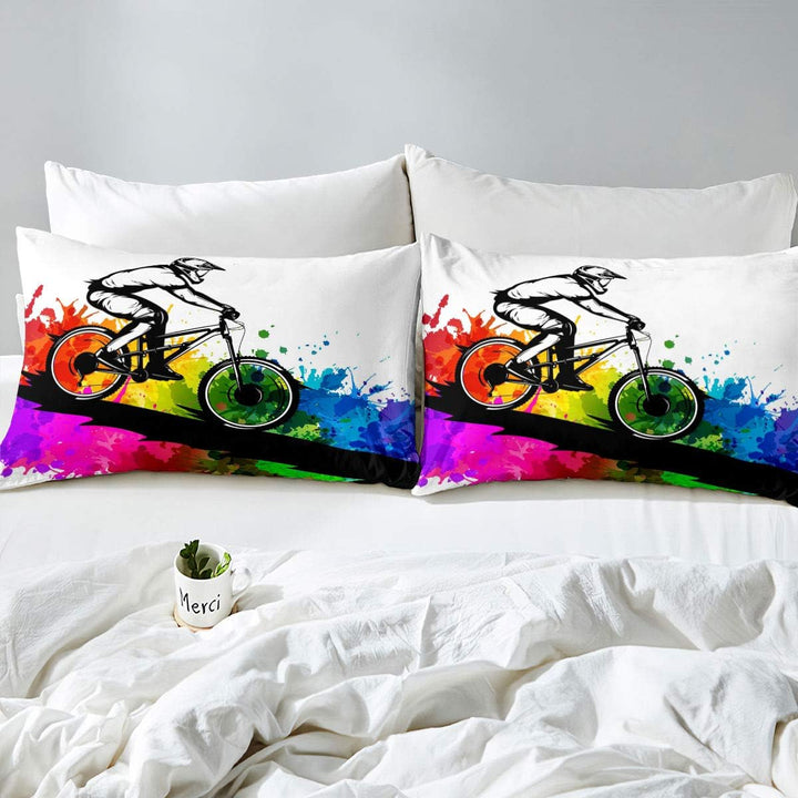 Dreckiges Fahrrad Bettwäsche Set 200x200, Jungen Extreme Sport Tröster Bezug Set, Fahrrad Aquarell K