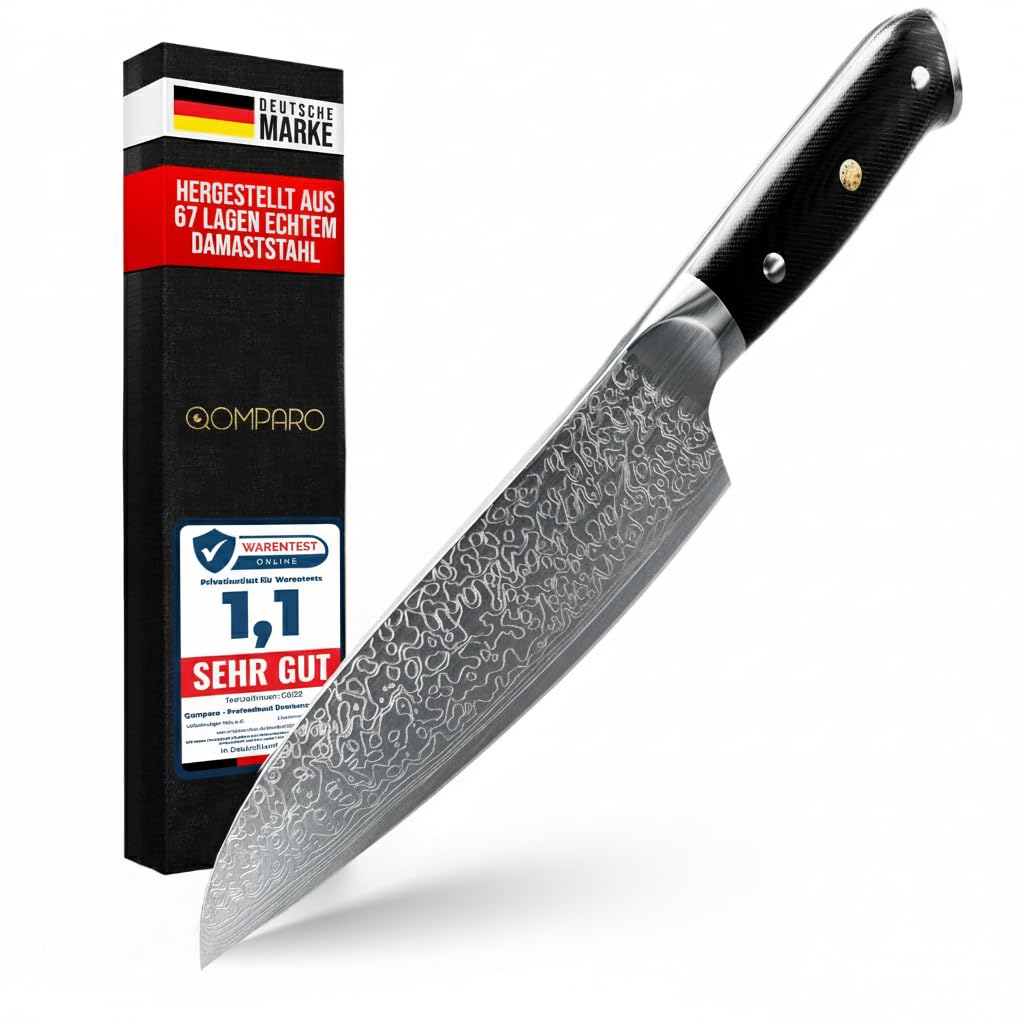 Santoku Damastmesser 18cm,Profi Kochmesser aus 67 Lagen VG10 Stahl | Handgeschmiedete Klinge, Echte