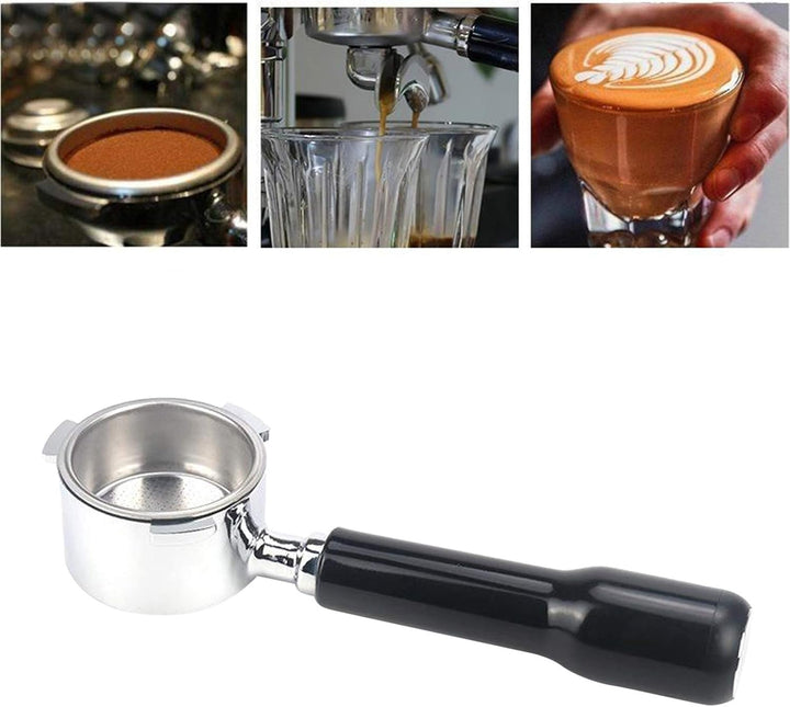 Fenteer Kaffee Bodenloser Siebträger für Kaffee 51mm Ersatz, Schwarzer Kunststoffgriff, 51 x 225 x 3