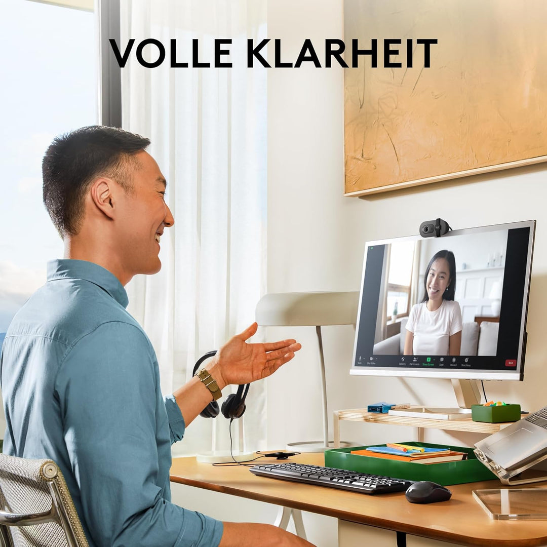 Logitech Brio 100 Full HD-Webcam für Meetings und Streaming, Auto-Lichtausgleich, integriertes Mikro