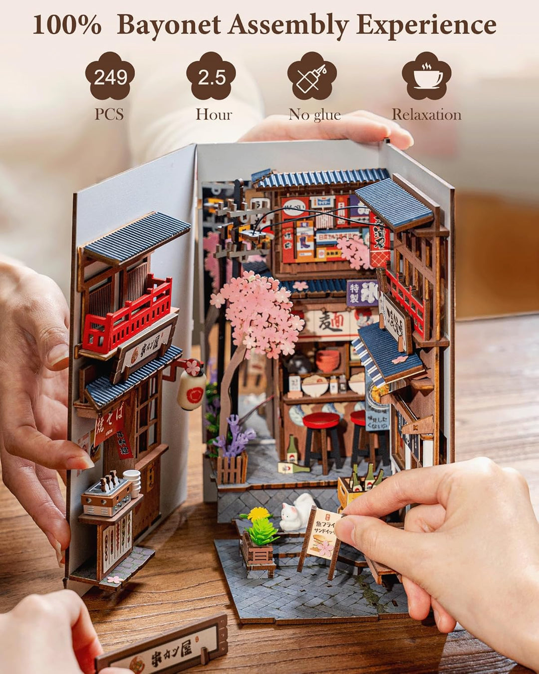 Rolife Book Nook Kit Sakura Weinallee Booknook Japanischer Stil Izakaya DIY Miniaturhaus Kit für Erw