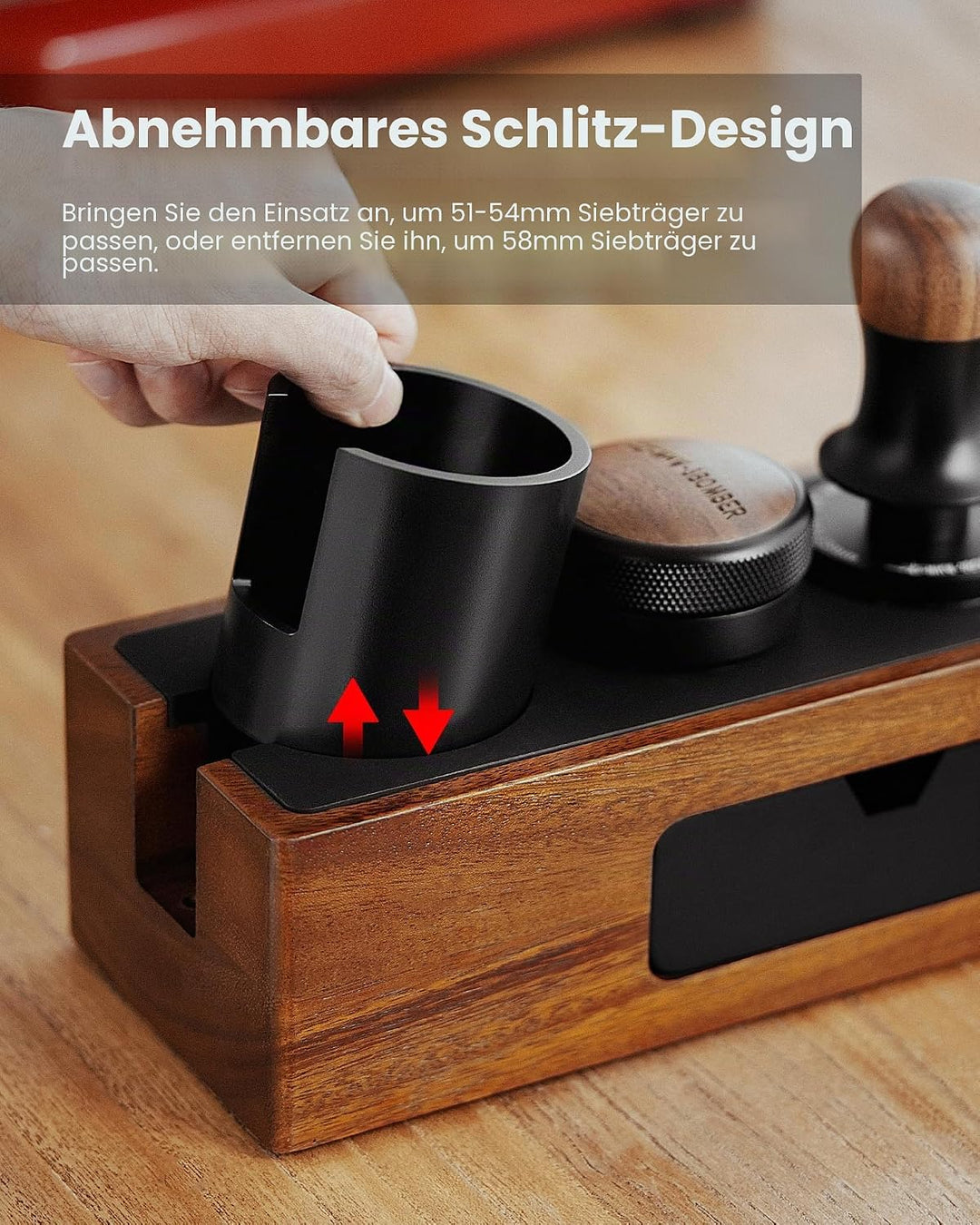 MHW-3BOMBER Espresso-Tampingstation, 4-in-1 Walnuss-Espresso-Organizer-Box mit magnetischer Schublad