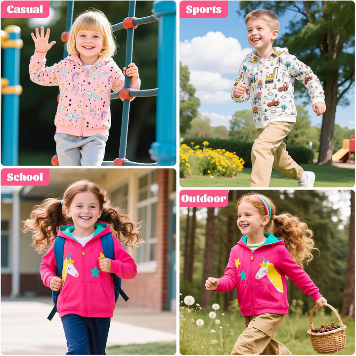 Zip Up Hoodie Jungen Mädchen Kapuzenpullover Langarm Baumwolle Sweatjacke Einhorn Traktor Hoody Swea