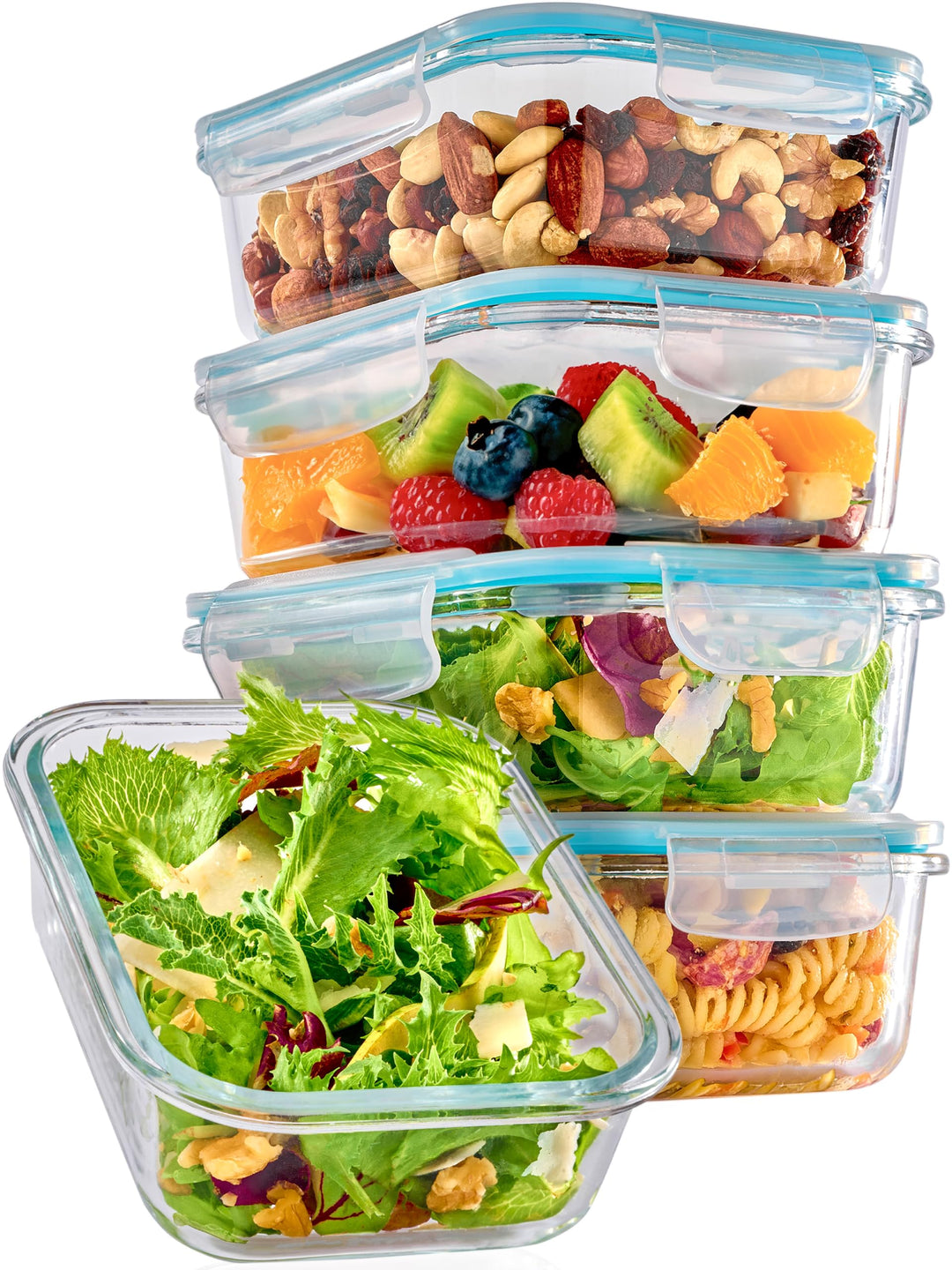 Praknu Glasbehälter mit Deckel 1000ml - 4er Set Frischhaltedosen - Stapelbar & Luftdicht - BPA-frei