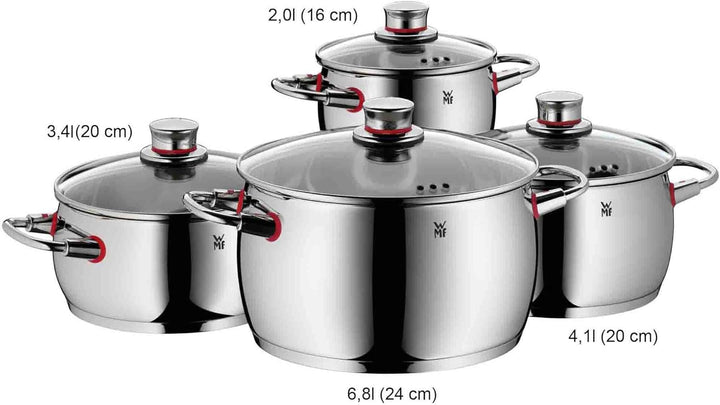 WMF Quality One Topfset Induktion 4-teilig, Kochtopf Set mit Glasdeckel, Cromargan Edelstahl poliert