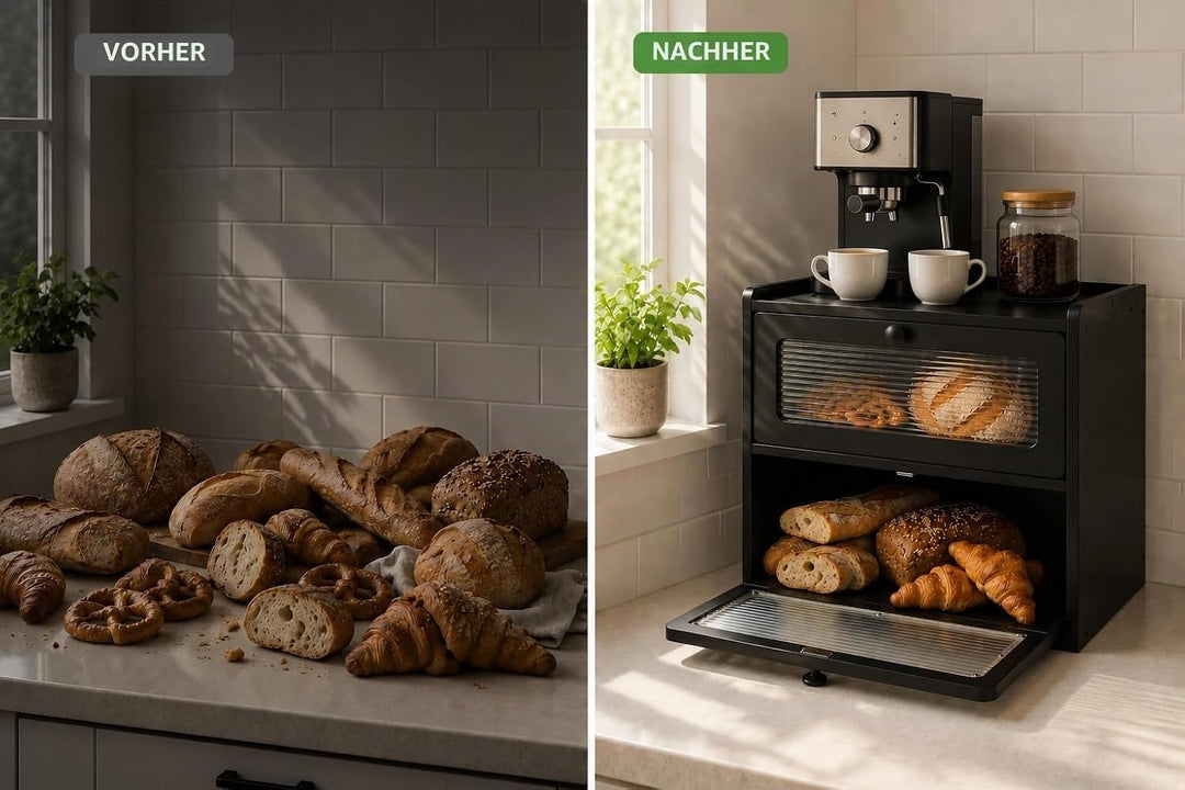 Brotkasten Schwarz 2 Etagen Grosse Brotbox aus Premium Holzwerkstoff (Antimuffa) Moderne Brotaufbewa