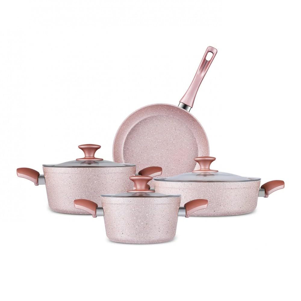 Karaca Biogranit Rosegold Induktions Kochtopf Set, 7 Teilig - Hochwertiges Kochgeschirr mit Antihaft