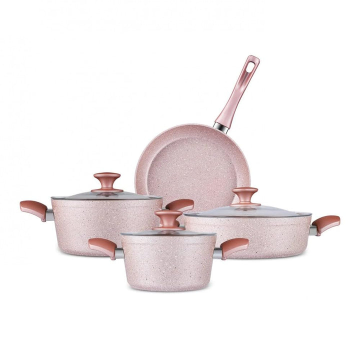 Karaca Biogranit Rosegold Induktions Kochtopf Set, 7 Teilig - Hochwertiges Kochgeschirr mit Antihaft