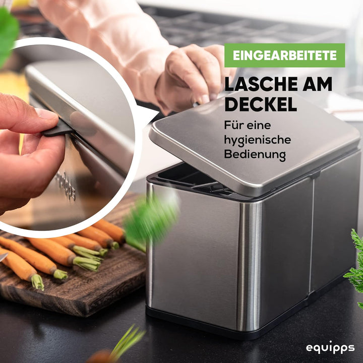 equipps Bio Mülleimer 3L Silber | Komposteimer Küche für Bio Müll & Co | Mülleimer mit Geruchsfilter