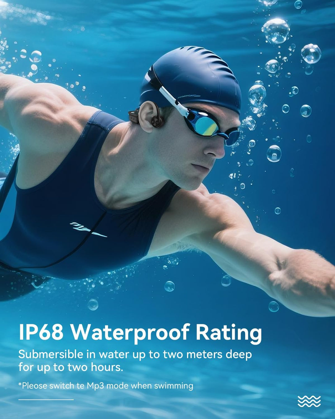 Wantek Kopfhörer Schwimmen, Knochenschall Kopfhörer Bluetooth 5.4, IP68 Wasserdicht,Sportkopfhörer 3