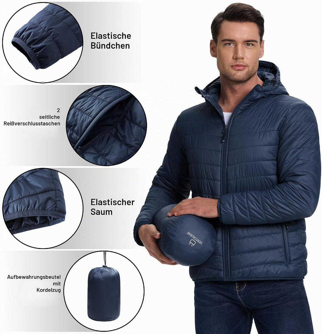 33,000ft Herren Leichte Steppjacke Outdoor Wasserbeständige Übergangsjacke Warme Winterjacke für Män