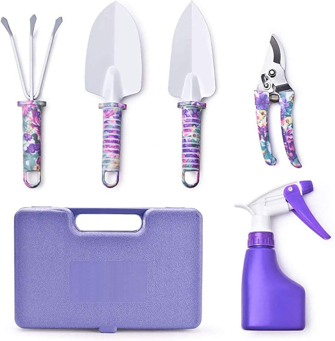 Queta 5 Stück Gartengeräte Set, Gartenwerkzeug Set mit rostfreiem Harrow Scissor Shovel Water Sprink