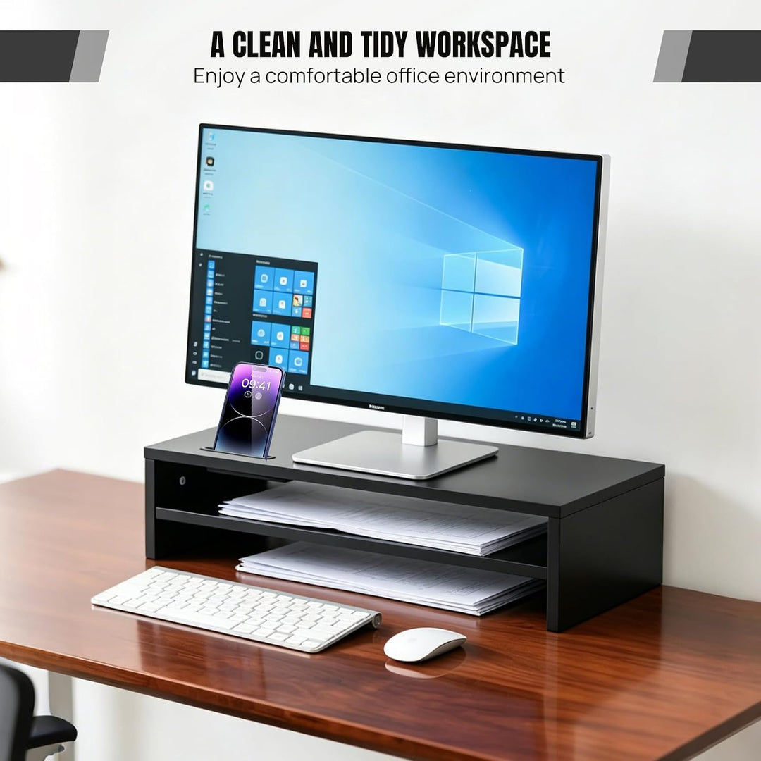 Lucn Monitorständer aus Holz, 2-stöckig, 420 mm, Desktop-Computer-Erhöhung, 142 mm Höhe, ergonomisch