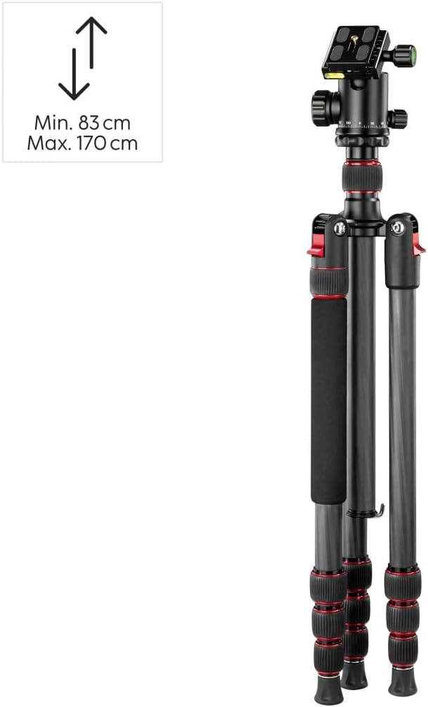 Hama Reisestativ „Ramble II Duo“ Carbon-Stativ (Kamerastativ, Handy-Stativ mit Handy-Halterung, Drei