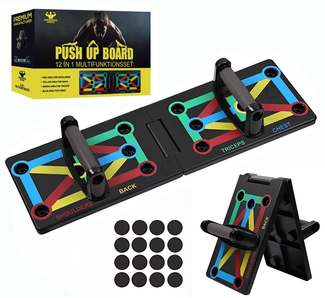 12 in 1 Liegestützbrett Set mit Griffen, Faltbare Push-Up Liegestütz Brett mit Handgriff für Muskelt