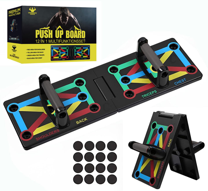 12 in 1 Liegestützbrett Set mit Griffen, Faltbare Push-Up Liegestütz Brett mit Handgriff für Muskelt
