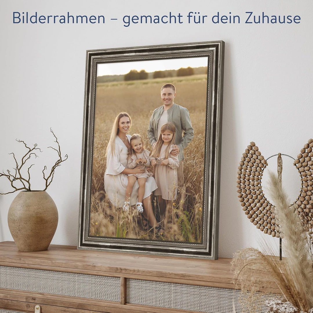 WANDStyle Bilderrahmen Antik 30x45cm I Farbe: Silber I Holzbilderrahmen I Fotorahmen I Silberner Bar