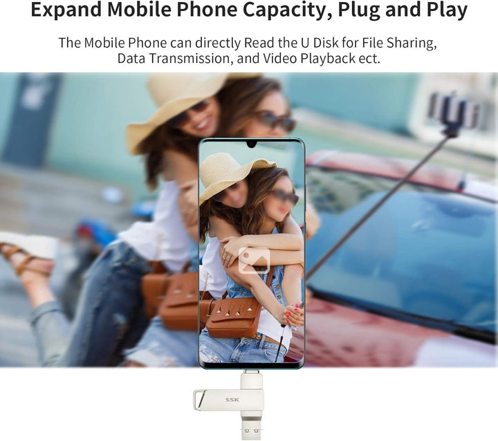 SSK USB C-Disk 64GB Speicher bis zu 200 MB/s Dual-Laufwerk Typ C + USB 3.2 Jump Flash Drive-Speicher