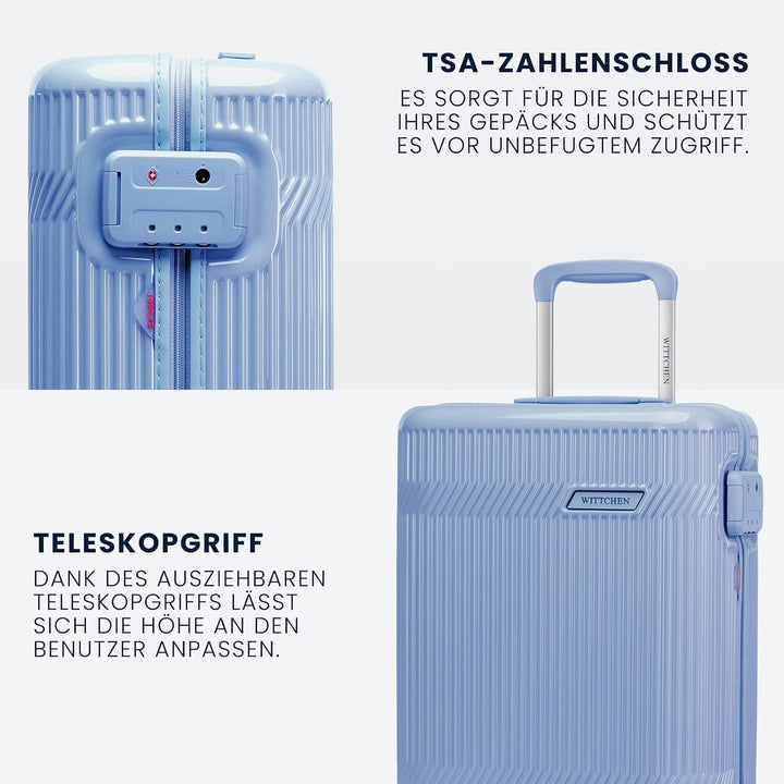 WITTCHEN Kabinenkoffer Handgepäck Hartschalenkoffer Polycarbonat 4 Rollen Gloss Line | Blau Hochglan