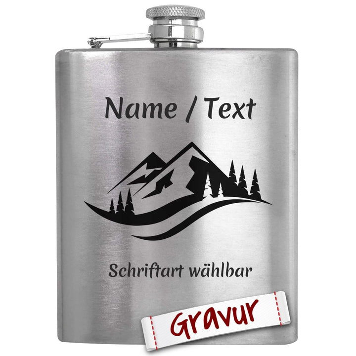 Bergsteiger Geschenk Flachmann Set mit Gravur/Spruch personalisiert, Berge Klettern Geschenke für He