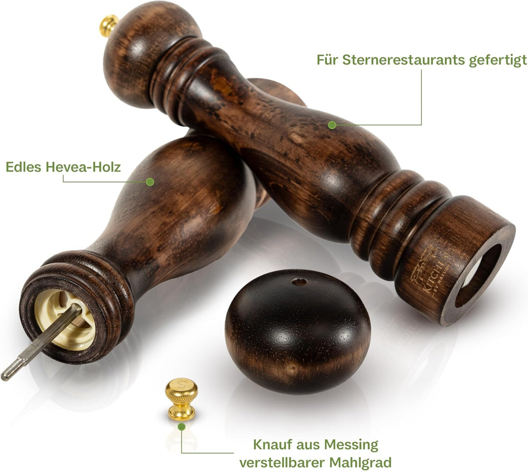 Salz- & Pfeffermühlen Set (32/27 cm) aus Massivholz, entwickelt für Sternerestaurants, Keramik- & Ka