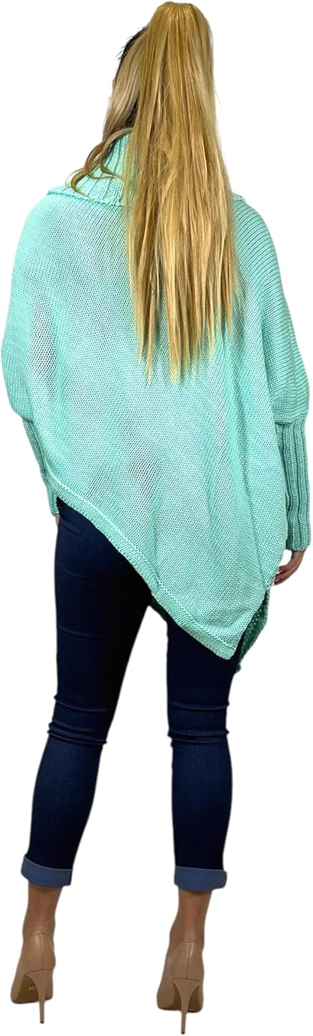 Mississhop Poncho Strick Sweatshirt Pullover Umhang Überwurf Einheitsgrösse Mint, Einheitsgrösse Min