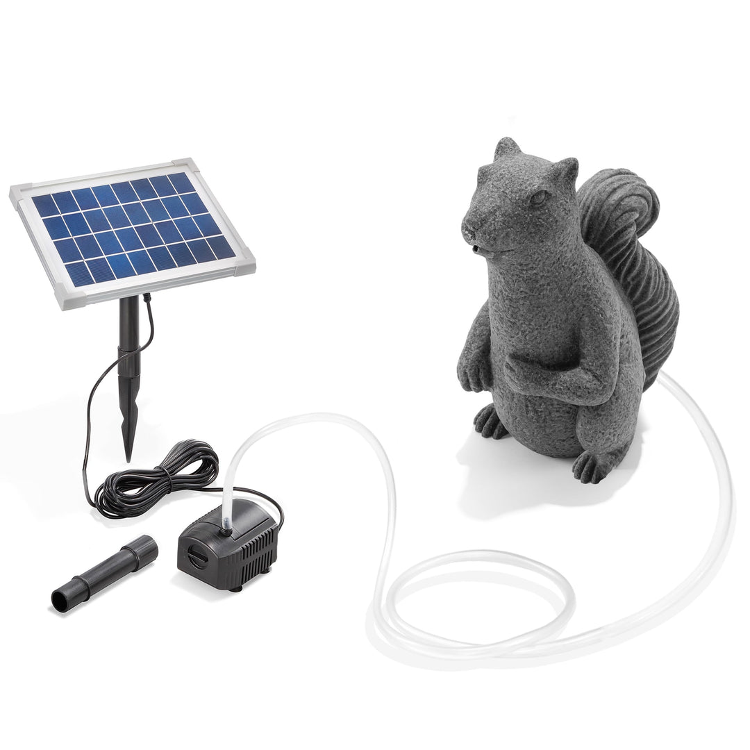 Esotec Solar Wasserspeier-Set Eichhörnchen, inklusive Teichpumpen-Set, Solarmodul, Polyresin, 1,5m S