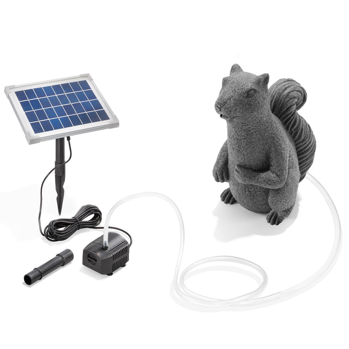 Esotec Solar Wasserspeier-Set Eichhörnchen, inklusive Teichpumpen-Set, Solarmodul, Polyresin, 1,5m S