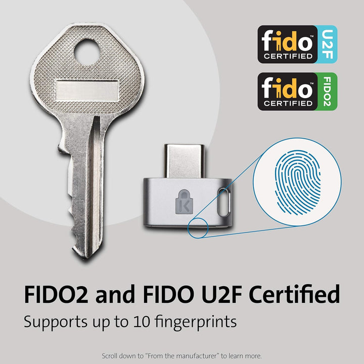 Kensington VeriMark Guard USB-C Fingerprint Security Key, FIDO2 WebAuthn/CTAP2 & FIDO U2F, Sicherhei