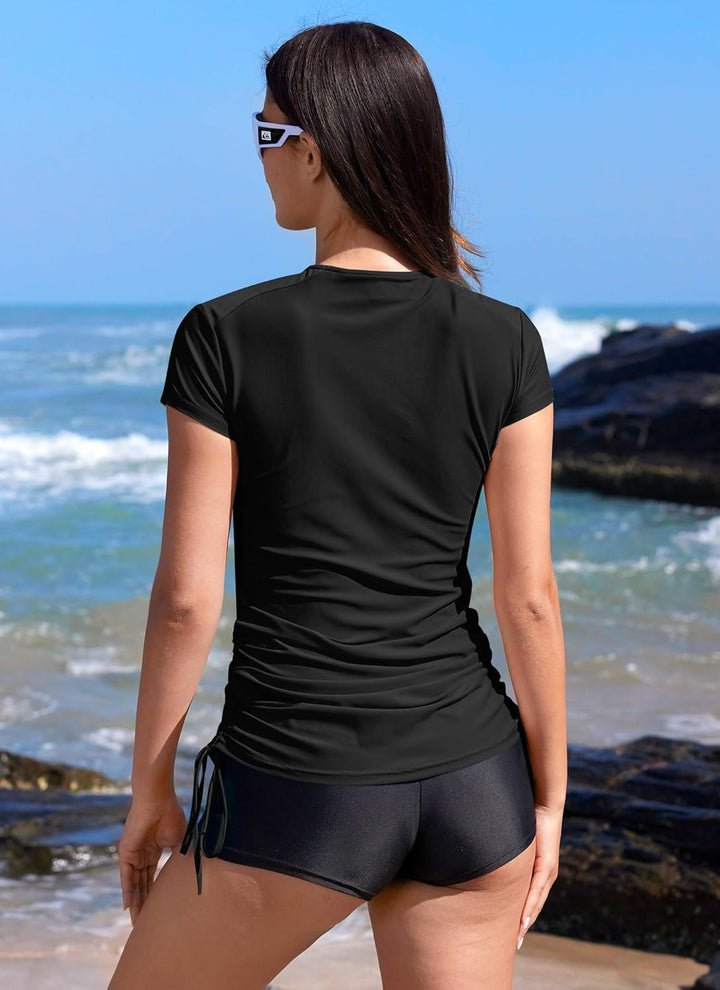 BesserBay Damen Surf Shirt Bademode Rash Guard UV Shirts mit Kurzarm und 1/4 Zip Surf Shirt Schwimme