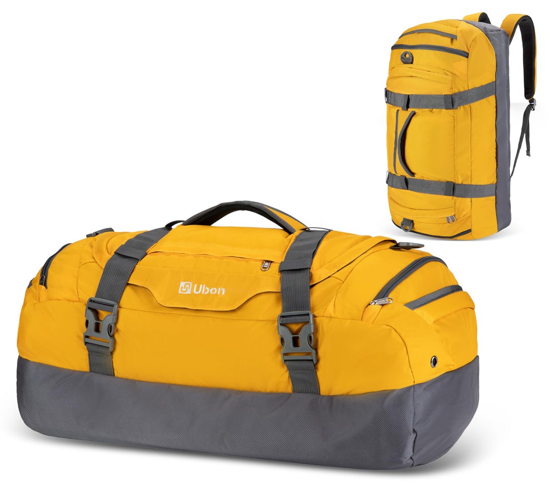 Ubon Faltbare Reisetasche Wasserdicht Grosse Sporttasche mit Fach Gelb 65L | Unisex-Rucksack,Wanderr