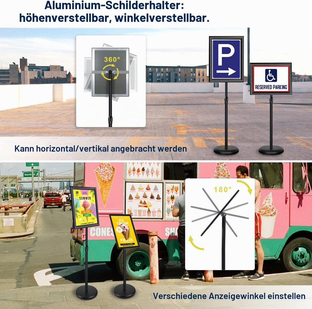 A4 Infoständer Posterständer Alu-Schildhalter Schnapprahmen, Winkel und Höhe einstellbar, Zeichenrah