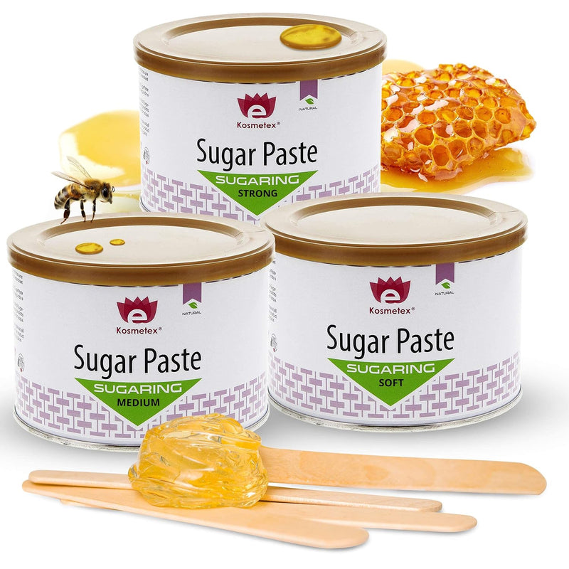 Sugaring Paste Set Kosmetex, Zuckerpaste Haarentfernung zum Zuckern, 3x 550g Soft - Medium - Strong