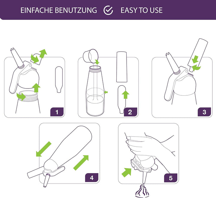 MASTRAD - 0,5 l Siphon-Sahne-Saucen Chantilly Hot oder Cold Foams - Abnehmbarer Kopf - Ultrabeständi
